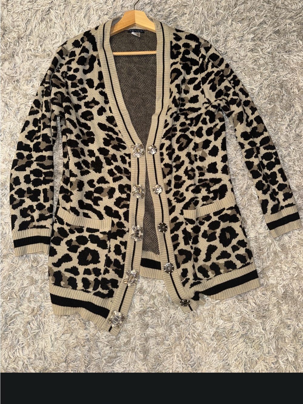 Leopard Print Open-Front Cardigan Sweater - Beige/Black